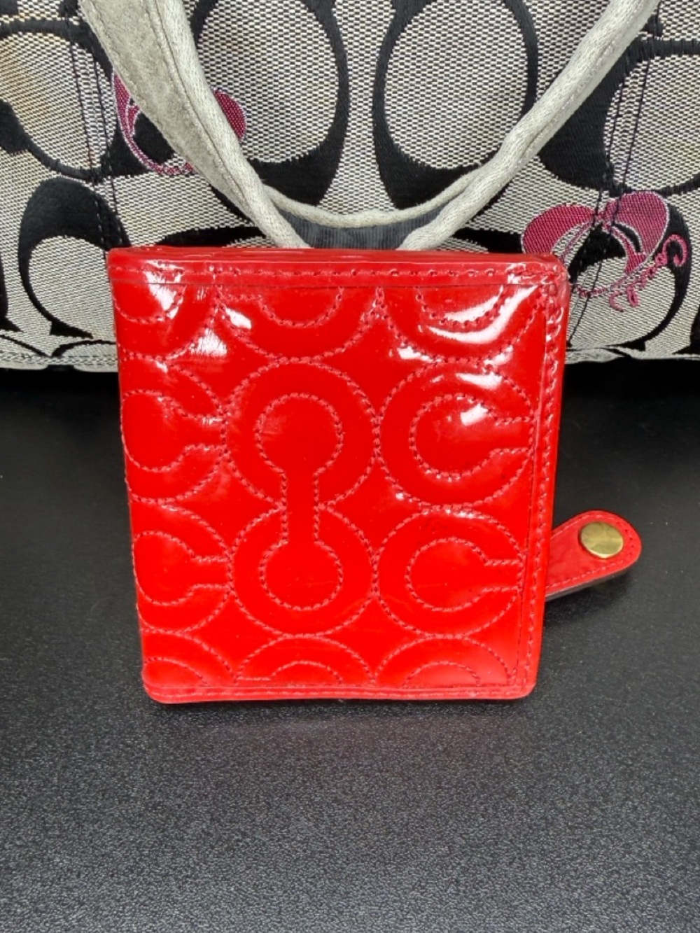 Coach Poppy Signature Tote with Red Patent Coach Wallet - Picture 8 of 12